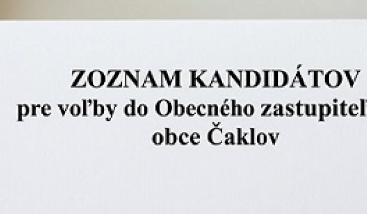 Fotka - Zoznam zaregistrovaných kandidátov pre voľby do Obecného zastupiteľstva obce Čaklov 